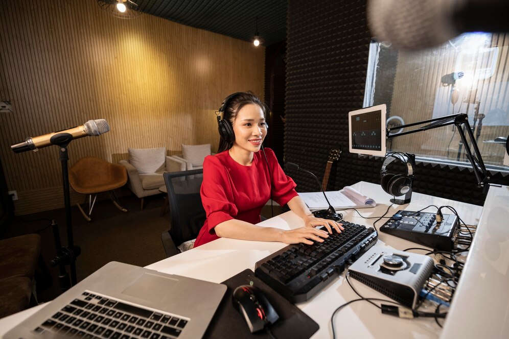 beautiful-woman-working-radio-with-professional-equipmenv